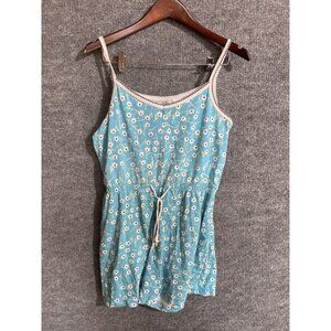 Basic Editions Romper Womens Large Blue Floral Jersey Drawstring Casual